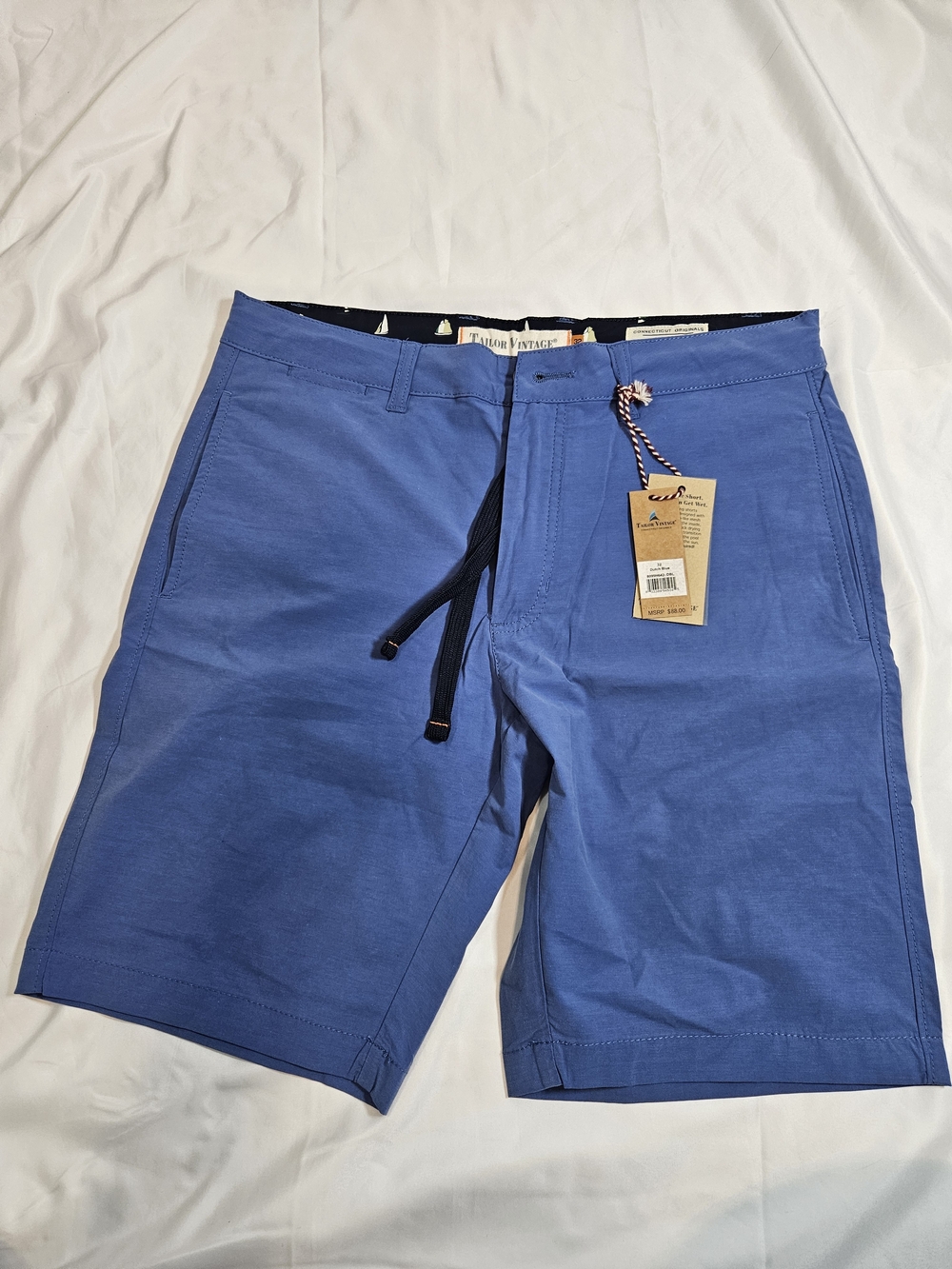 Tailor Vintage Men's Blue Casual Drawstring Shorts Tennis Prep Golf Office